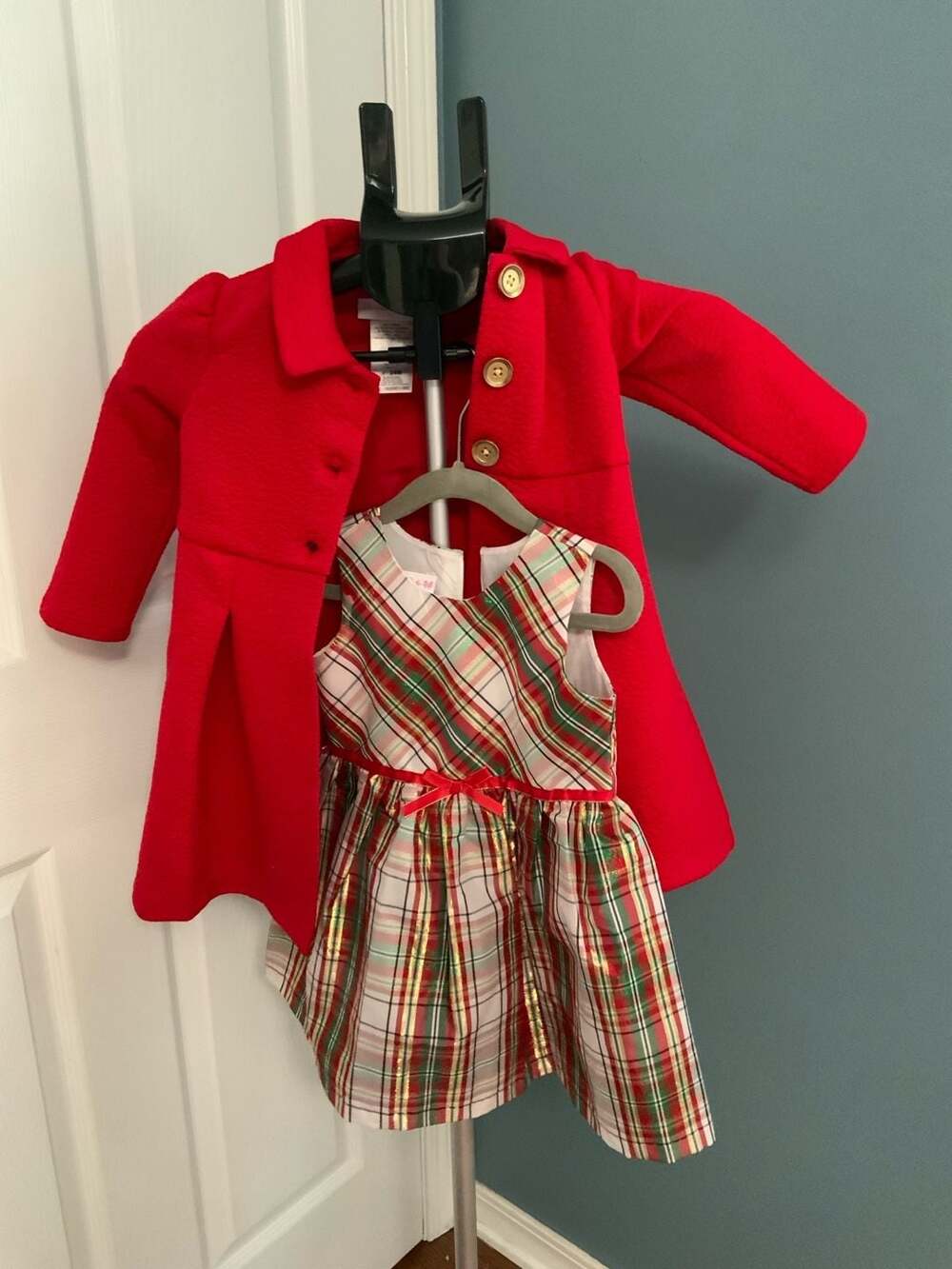 Bonnie Baby Red Dress and Coat Set Size 24M Holiday Plaid